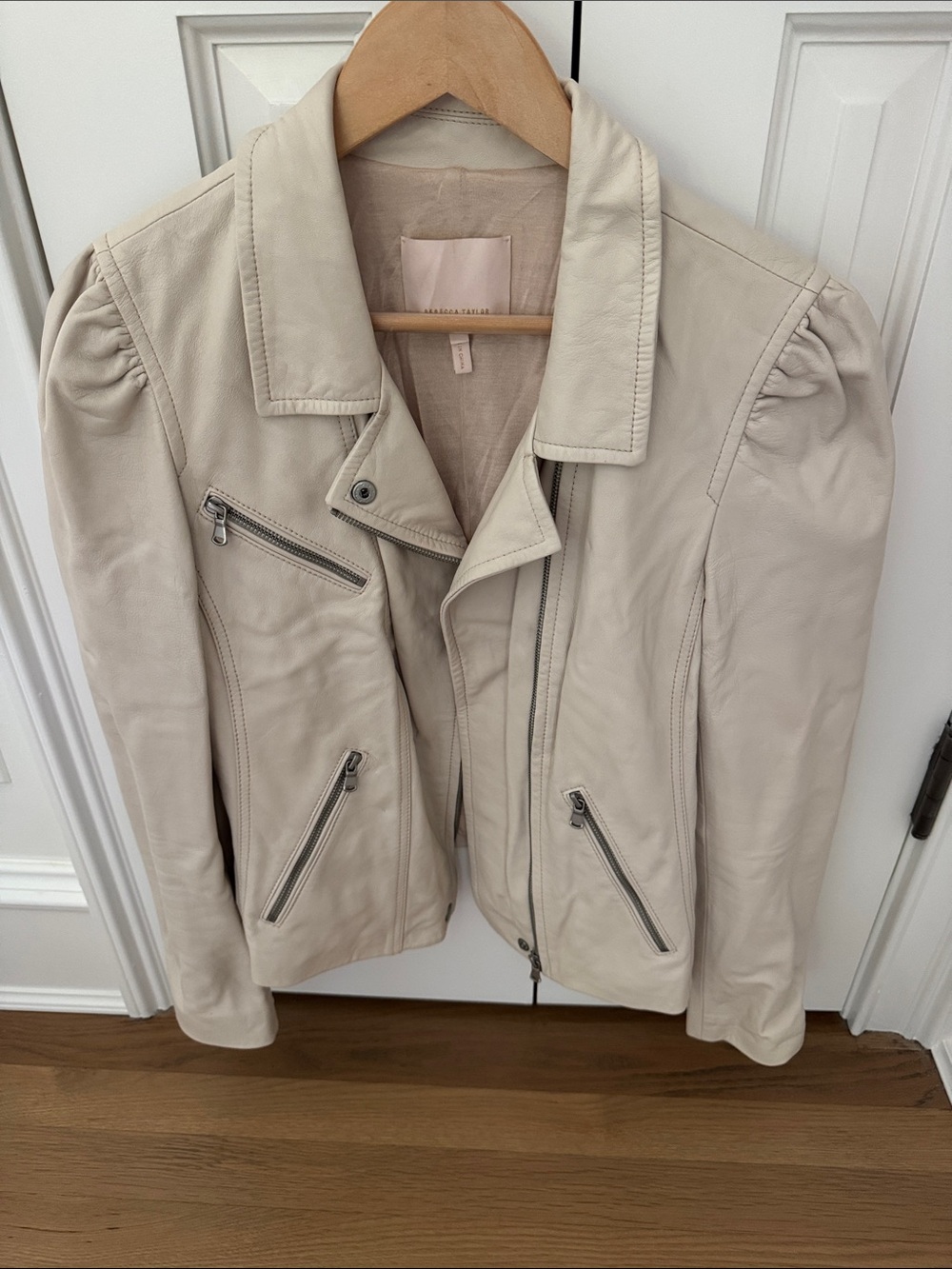 Rebecca Taylor Cream Leather Moto Jacket with Silver Hardware